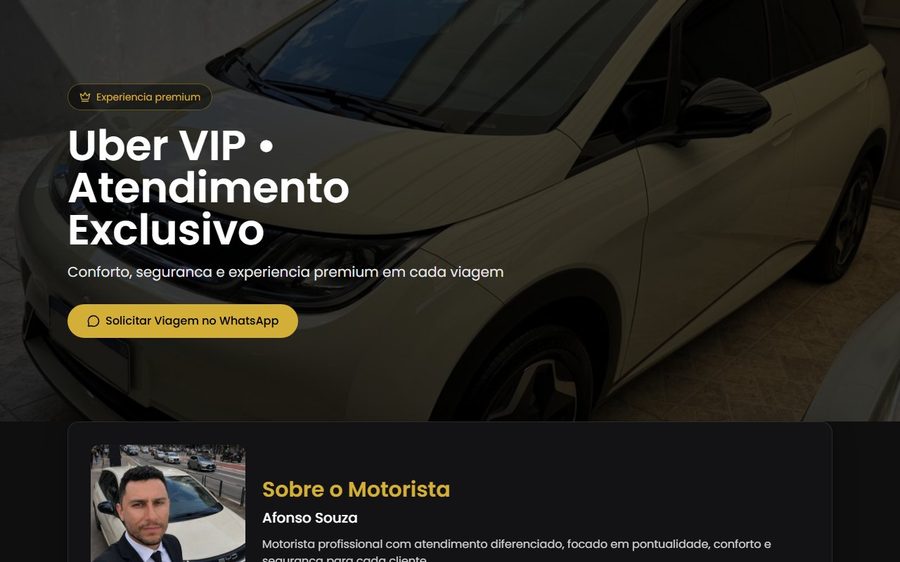 Print real do site Uber VIP entregue para motorista executivo