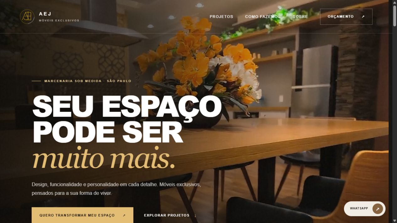 Site da AEJ Móveis Exclusivos, marcenaria sob medida