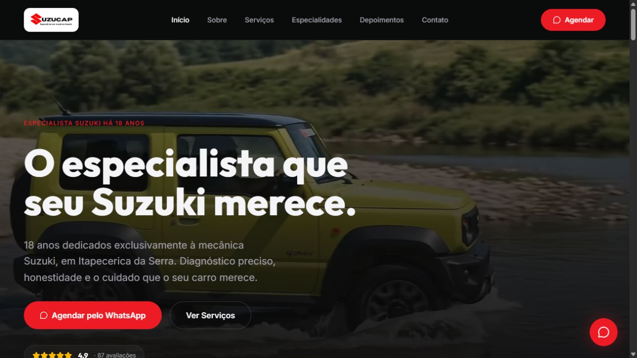 Site da Suzucap, oficina especialista em Suzuki
